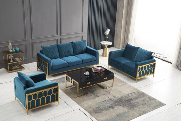 Blue e stainless steel Sofa set 3+2 Seater Upholstered Couches Modern Living room Sofas