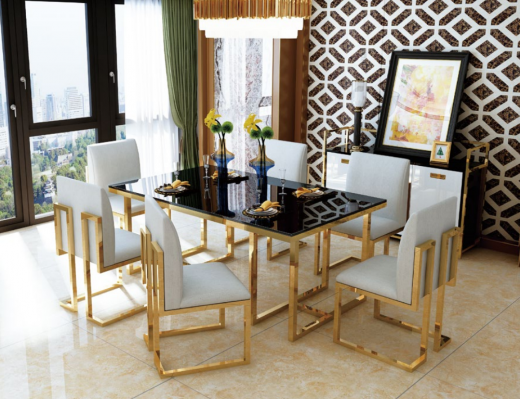 Design Dining table Wood with stainless steel elements Tables Decorative Dining room Furniture