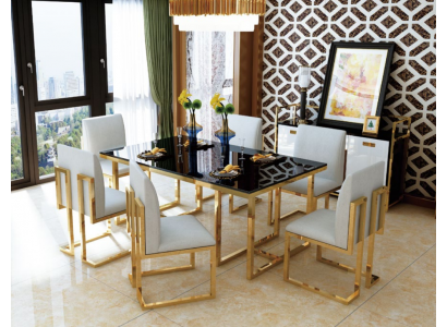 Design Dining table Wood with stainless steel elements Tables Decorative Dining room Furniture