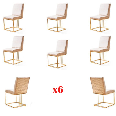 Set 6x Armchair Chair Designer Metal Textile Upholstery Chairs Gastro Dining room Furniture