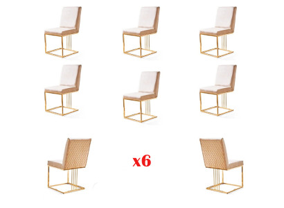 Set 6x Armchair Chair Designer Metal Textile Upholstery Chairs Gastro Dining room Furniture