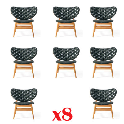 Design Set 8x Armchair Chair Wood Fabric Upholstery Chairs Dining room Leather