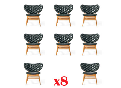 Design Set 8x Armchair Chair Wood Fabric Upholstery Chairs Dining room Leather