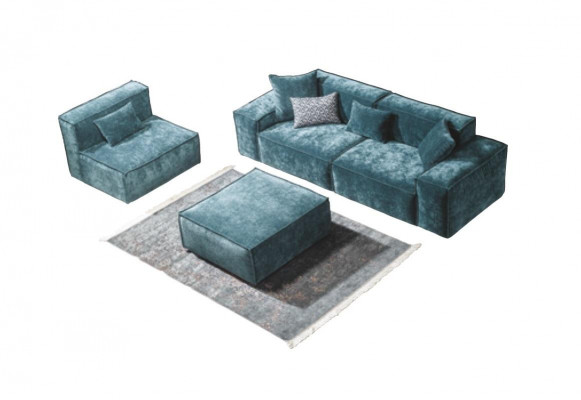 Sofa set Cube Furniture xxl 3+1 Seater Blue Living room Armchair Stool