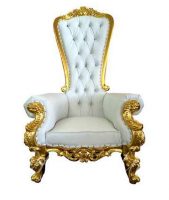 A beautiful white, ornate armchair in the Baroque and Chesterfield style with elements of the Chesterfield style