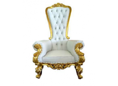 A beautiful white, ornate armchair in the Baroque and Chesterfield style with elements of the Chesterfield style