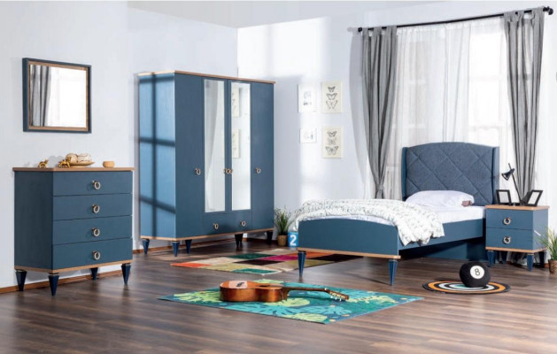 Childrens room Youth Room Bedroom Furniture Complete Set Modern Blue 4pcs.