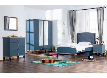 Childrens room Youth Room Bedroom Furniture Complete Set Modern Blue 4pcs.