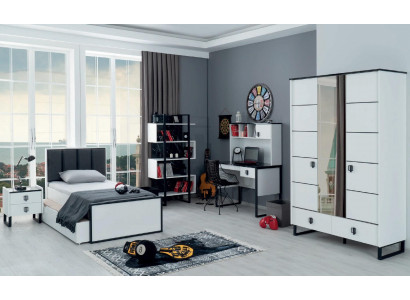 Teeneger Room Youth Bedroom Furniture Bed + Bedside table Black White 2pcs.