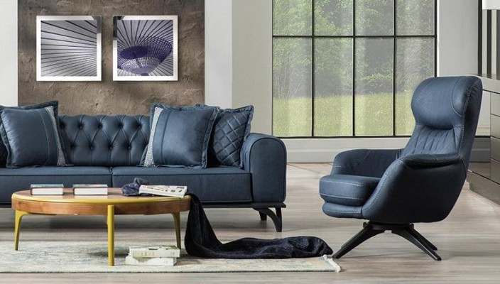 Armchair 1-Seater Comfort modern style medium soft Blue Luxurious