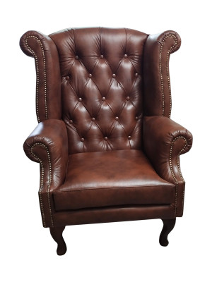 Chesterfield Wing Chair Leather Armchair Single Seater Lounge Brown Modern