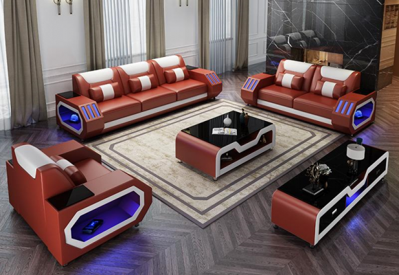 Leather sofa couch sofa suite 3+1+1 - illuminated designer couches new