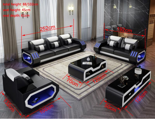 Leather sofa couch sofa suite 3+1+1 - illuminated designer couches new