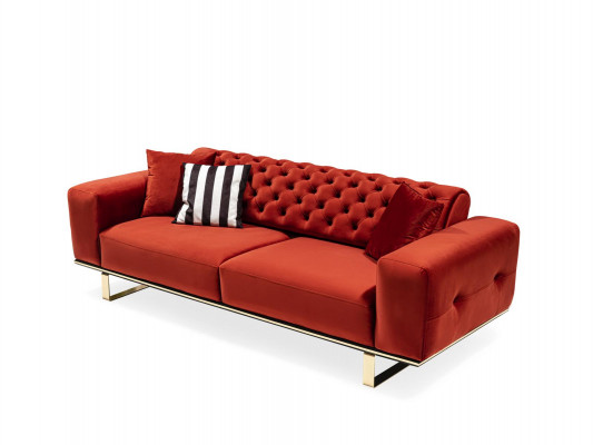 Three Seater Chesterfield Sofa 3 Seater Sofas Red Fabric Living room Luxury