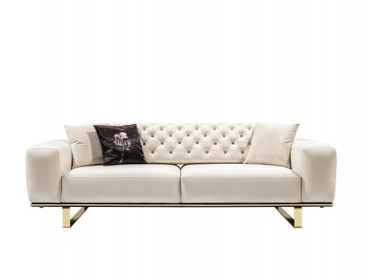 Three Seater Chesterfield Sofa 3 Seat Sofas White Fabric Living room Luxury