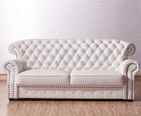 White Three Seater Chesterfield High Back Real Handcraft Leather Couch