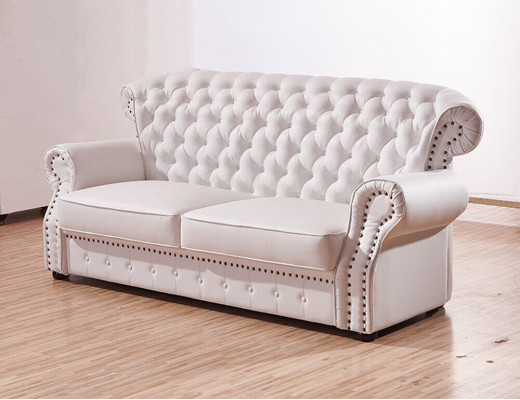 White Three Seater Chesterfield High Back Real Handcraft Leather Couch