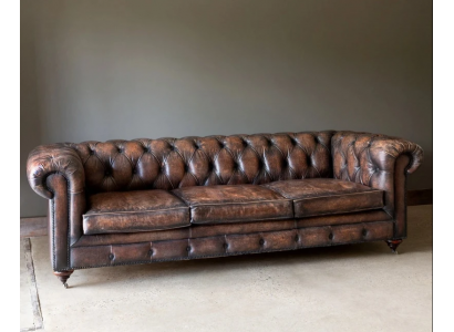 Brown Chesterfield 3-Seater Leather Sofa Couch English Style Furniture