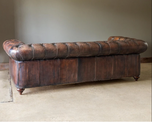 Brown Chesterfield 3-Seater Leather Sofa Couch English Style Furniture