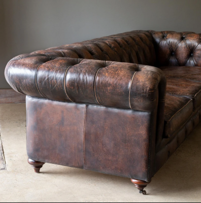 Brown Chesterfield 3-Seater Leather Sofa Couch English Style Furniture