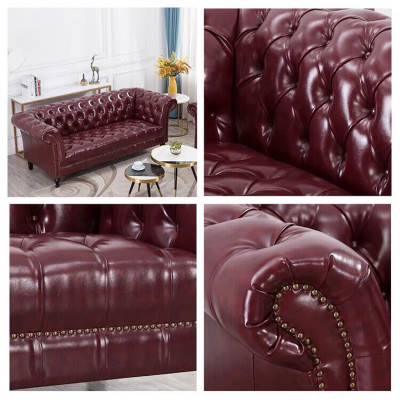 Chesterfield Couch Three Seater Seat Upholstery Sofa Brown Elegant Sofa