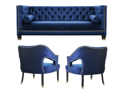 Luxury Blue e Chesterfield Sofa Set Armchair + Three Seater 3+1+1 Set