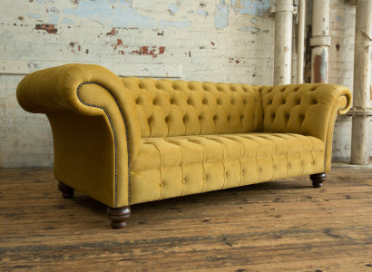 Yellow Designer Chesterfield Three Seater Luxury 3 Seater Couch Living Room Sofa