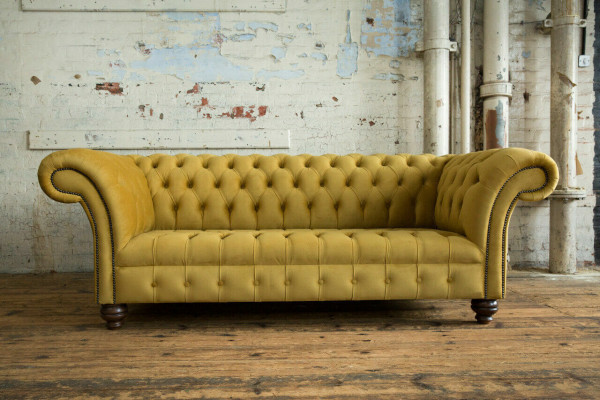 Yellow Designer Chesterfield Three Seater Luxury 3 Seater Couch Living Room Sofa