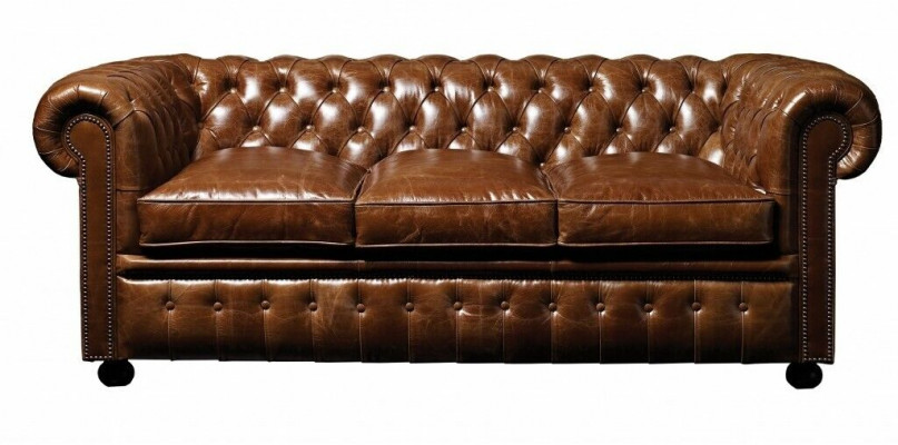 Brown Leather Chesterfield Three Seater Luxury 3 Seater Living Room Couch