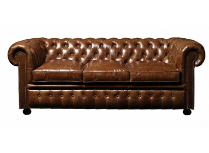 Brown Leather Chesterfield Three Seater Luxury 3 Seater Living Room Couch