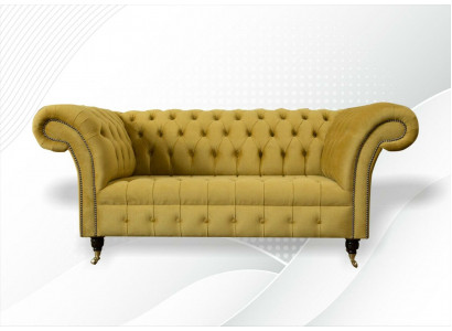 Chesterfield Design Luxury Upholstery Sofa Couch Seat Suite Leather Textile Yellow new