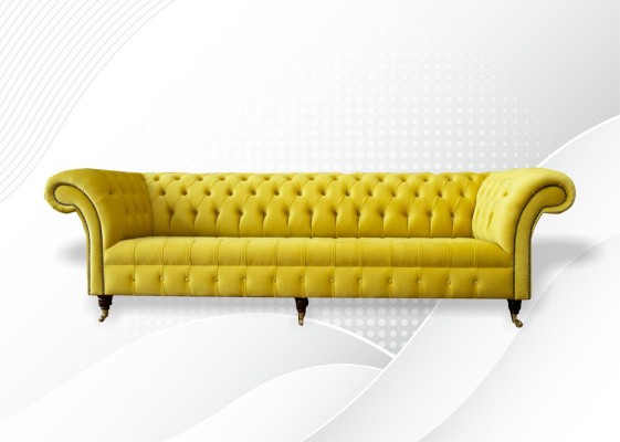 Yellow Sofa 4 Seater Couch Chesterfield Upholstery Seat Suite Leather Textile Yellow