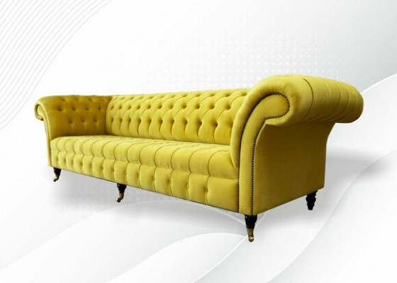 Yellow Sofa 4 Seater Couch Chesterfield Upholstery Seat Suite Leather Textile Yellow