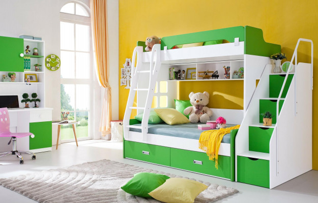 Youth Bed Desk Wardrobe Green new Youth Room Childrens room Complete Set