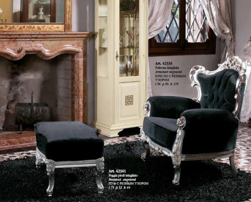 Armchair + Stool Upholstery Armchair Design Luxury Solid wood Classic Baroque Rococo Suite