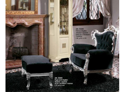 Armchair + Stool Upholstery Armchair Design Luxury Solid wood Classic Baroque Rococo Suite