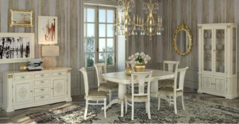 Dining table Suite Table + 6x Chairs Chair Dining room Suite Solid wood Textile 7 pieces.