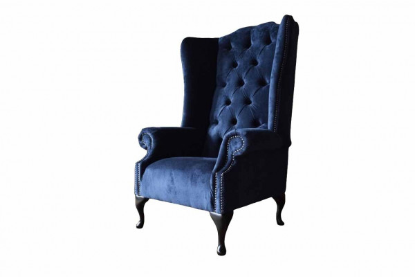 Chesterfield Design Armchair Upholstery Luxury Blue Textile Couches Wing Chair