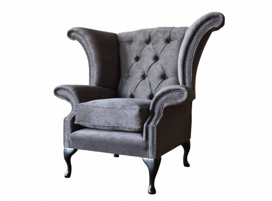 Armchair Wing Chair Chesterfield Fabric Living room Polyester Design Gray