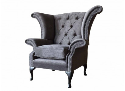 Armchair Wing Chair Chesterfield Fabric Living room Polyester Design Gray