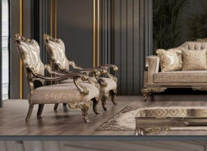 A luxurious, Classic r, beige and gold baroque armchair from Chesterfield