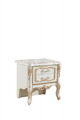 Elegant luxury bedside table with white - golden classic r craftsmanship