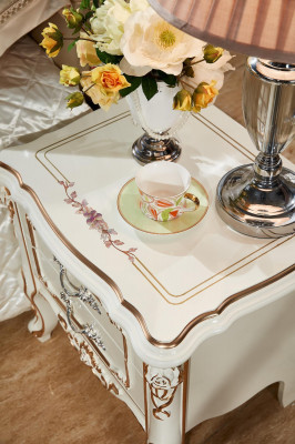 Elegant luxury bedside table with white - golden classic r craftsmanship