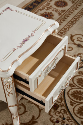 Elegant luxury bedside table with white - golden classic r craftsmanship