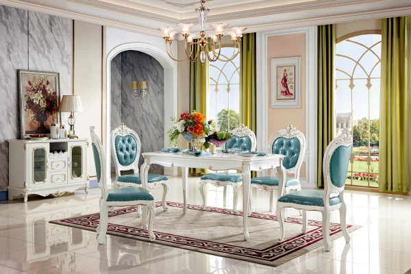 Chair Blue Luxury Dining room Upholstery Leather Elegant Chairs Classic