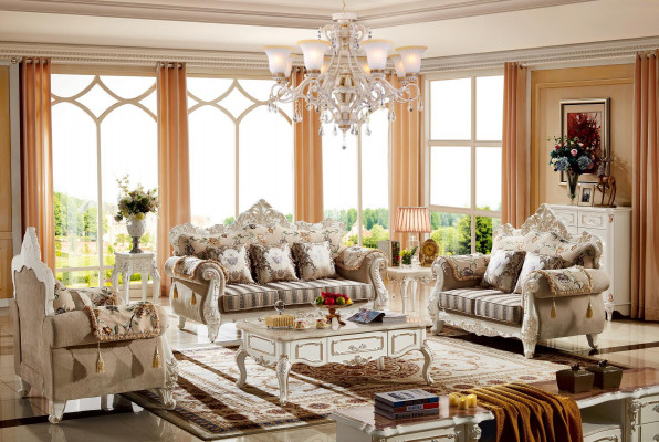 Armchair Beige Elegant Design Beautiful Upholstery Fabric Classic Living room