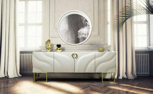 xxl Sideboard Luxury Sideboard Wardrobe with Mirror 220cm Lowboard Chest of drawers