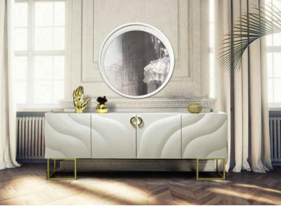 xxl Sideboard Luxury Sideboard Wardrobe with Mirror 220cm Lowboard Chest of drawers