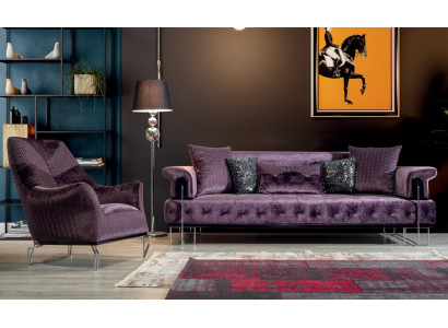 Purple Couch Sofa Suite 3+1 Seat Chesterfield Living room Upholstery