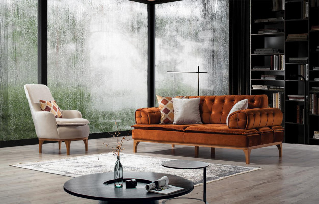 Sofa set Suite Sofas Sofa Armchair Three Seater 3+1 Seater Orange